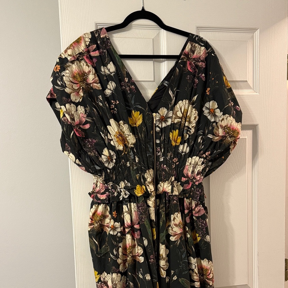 Anthropologie Floral Midi Dress with Smocking and Zipper detail